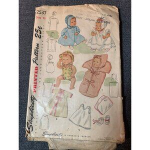Vintage 1950s Simplicity Doll Clothes Sewing Pattern 2537 Size 13" Doll 1940s